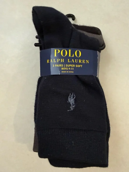 Polo Ralph Lauren Boys 3 Pairs Dress Socks Size 9-11 NWT