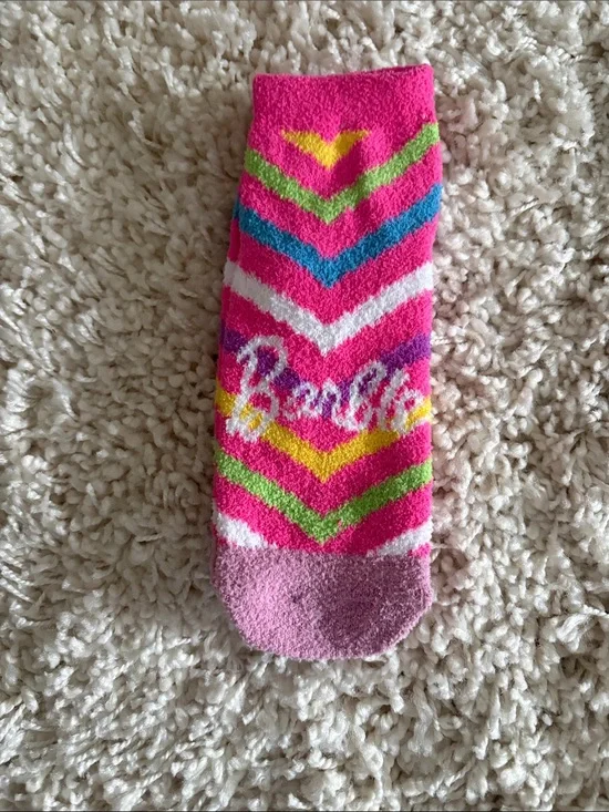 Pink Chevron Fuzzy Socks with Multicolor Stripes