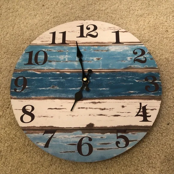 Blue Striped Rustic Wall Clock - Beach Vibe colors
