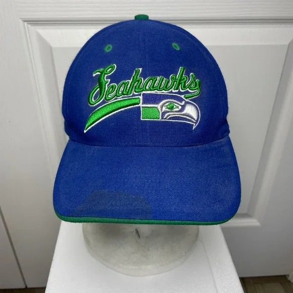 VTG Seattle Seahawks‎ NFL Hat Cap Fitted Blue Green Size 7 1/4 Wool Blend