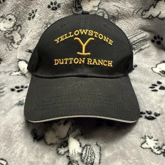 YELLOWSTONE DUTTON‎ RANCH Three In Trucker Cap Hat - Black with Gold Lettering