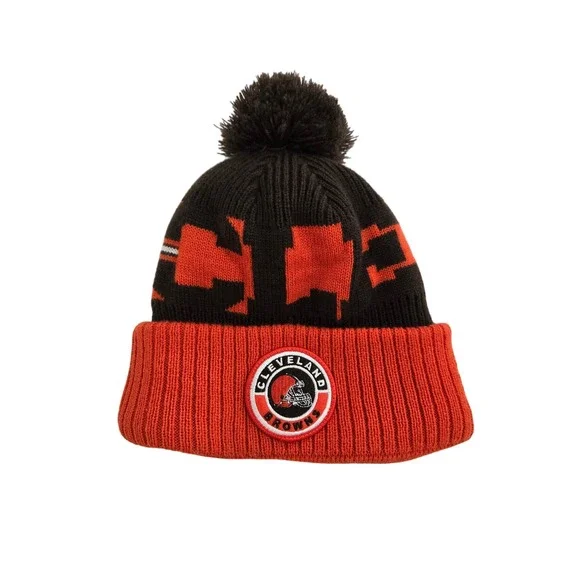 New Era Unisex Cleveland Browns Beanie Brown Orange Pom Knit Fleece Lined OSFM