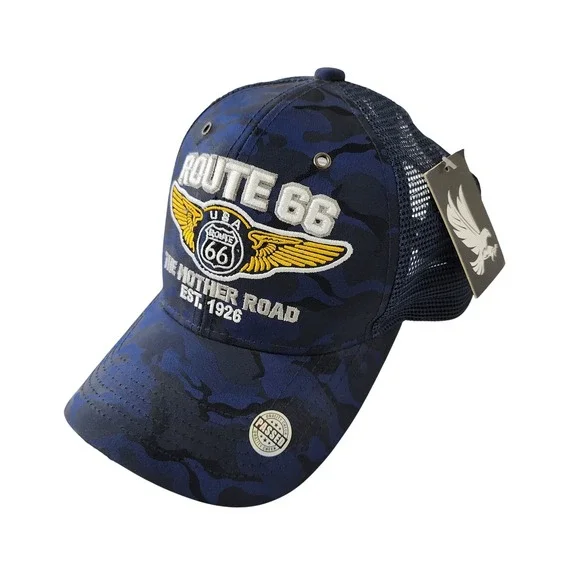 Route 66‎ The Mother Road Blue Camo Trucker Hat Black Eagle Snapback NWT