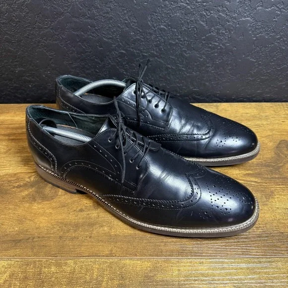 Todd Welsh B991337 Black Faux Leather Wingtip Oxford Dress‎ Shoes Mens 11.5 M