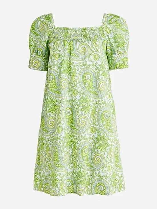 Sz blockprints j.crew Keely mini dress lime green paisley L