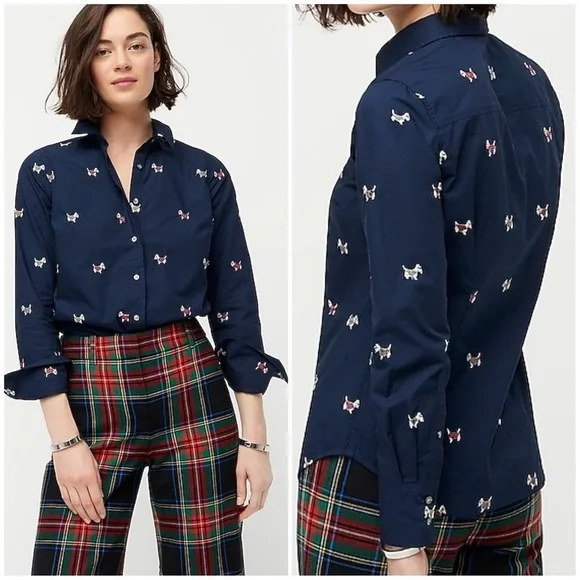 J.Crew Dog Emborided Slim Shirt