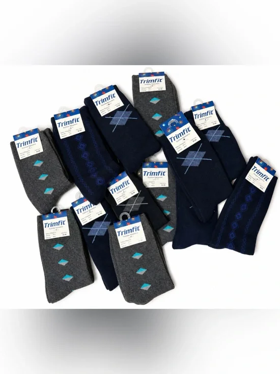Kids Gray Cotton-Blend Socks with Teal Diamond Accents