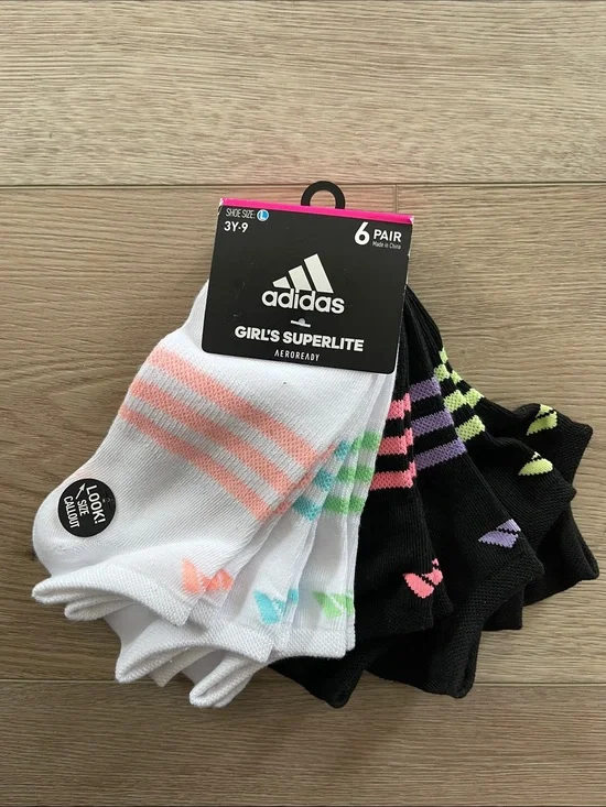 ❤️NEW!!!❤️ Adidas Girls' Superlite Ankle Socks, 6 Pack.