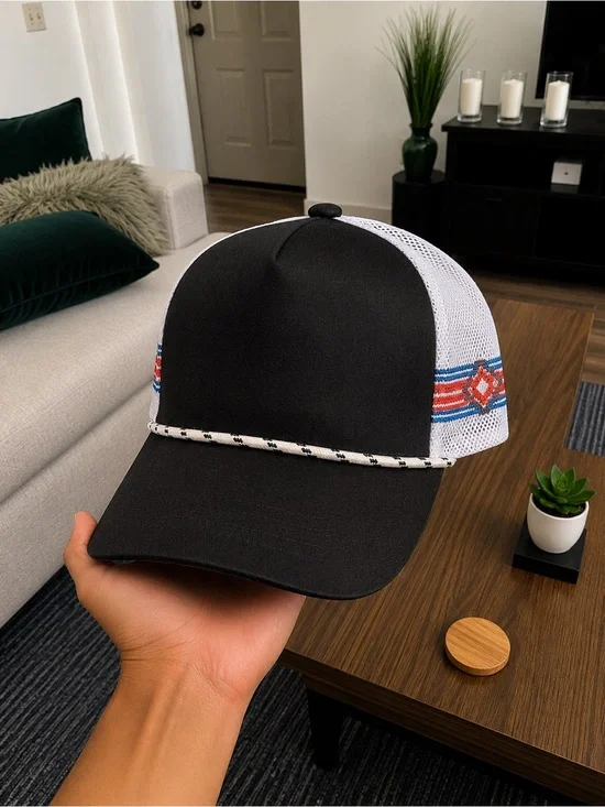Black and White Trucker Cap with Southwestern Accent