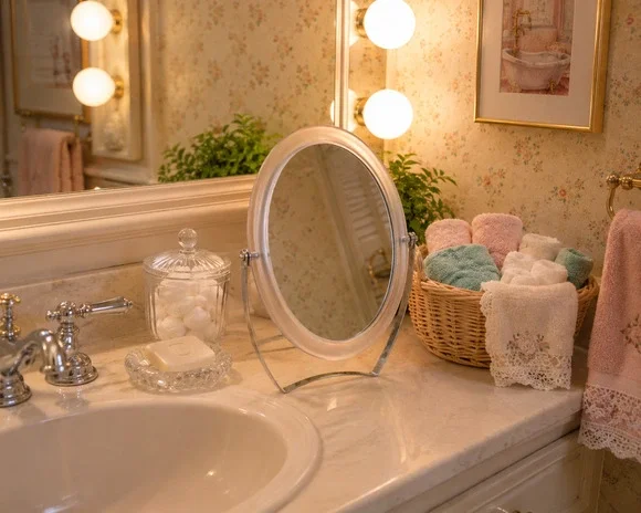 Vintage Clear Frosted Acrylic Flip Vanity Mirror 2-Sided Tabletop Tilt 7