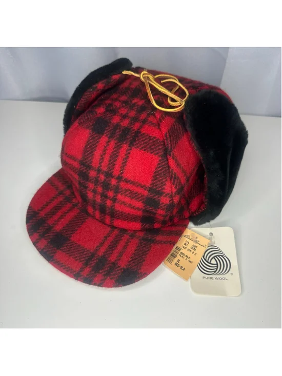 Deadstock Vintage New NWT Eddie Bauer Wool Plaid Trapper Hunting Hat Cap USA XL