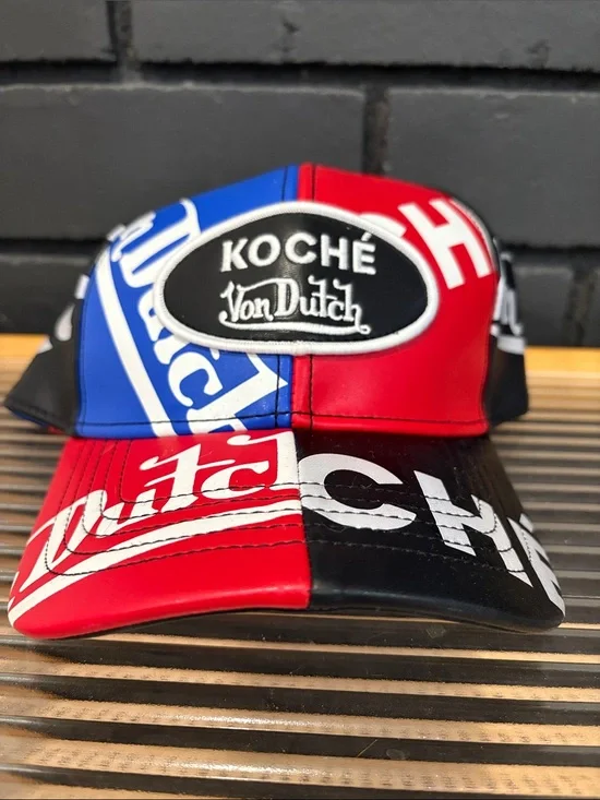 Von Dutch Red Blue Black Patch Logo Trucker Hat