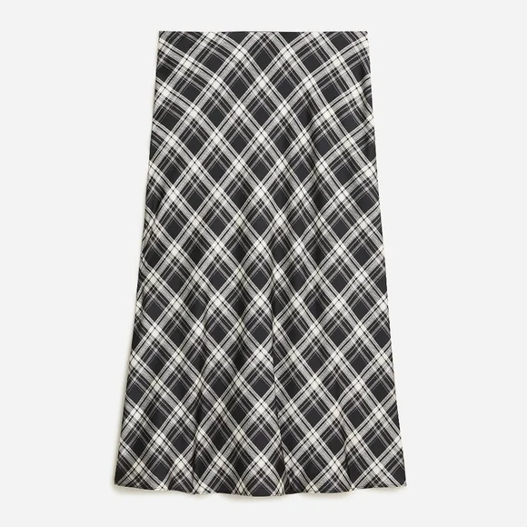 New! J. Crew Sz L Gwyneth Slip Skirt Black White Friday Plaid Check Bottom NWT