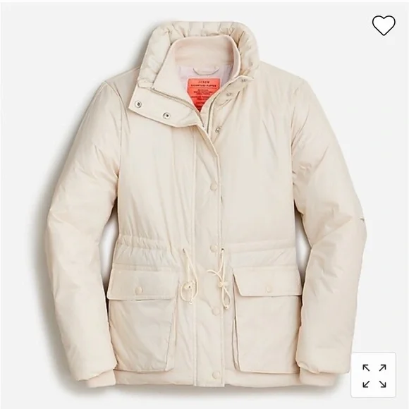NWT! J. Crew Lightweight cinched-waist Signature Puffer Jacket - Color: Bone