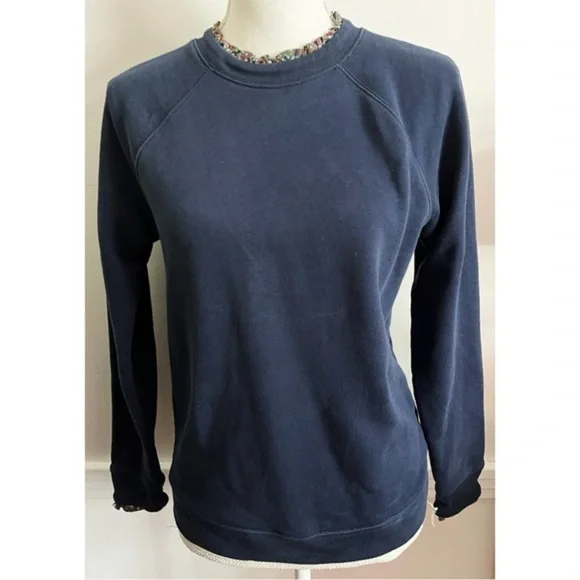 J. Crew • Navy Floral Ruffleneck Pullover Sweatshirt