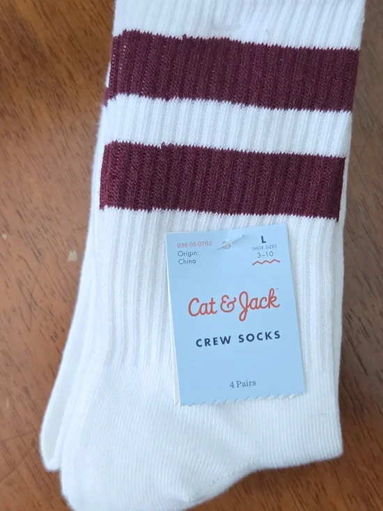 Cat & Jack White Crew Socks 4pack Boys Size Large