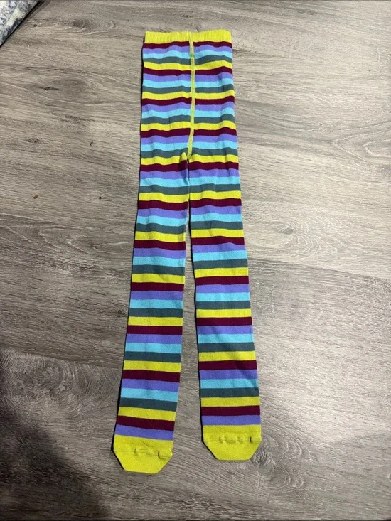 Matilda Jane Lime Green Striped Knee-Highs with Aqua, Purple and Maroon