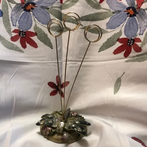 Enamel Jeweled Dragonfly Metal Wire Picture/Memo Card/Recipe Card Holder 8”x3.5”