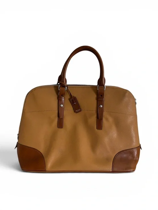 TUMI Sinclair Tegan Canvas Leather Laptop Tote Bag Natural Saddle Tan