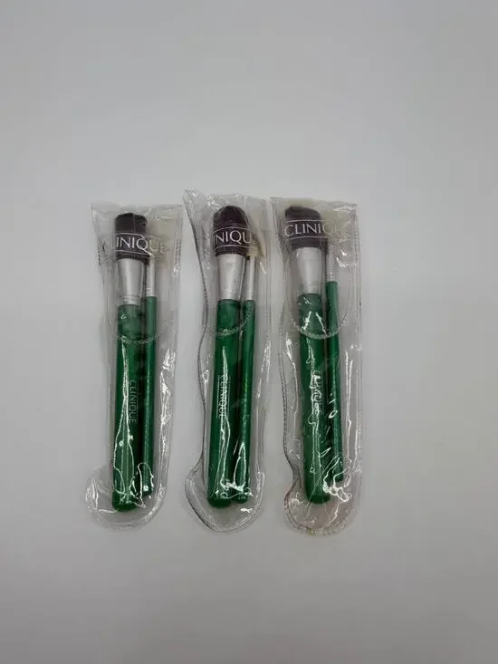 Clinique Travel Makeup Brush Set Lot Of 3 Mini Brushes New Sealed Green