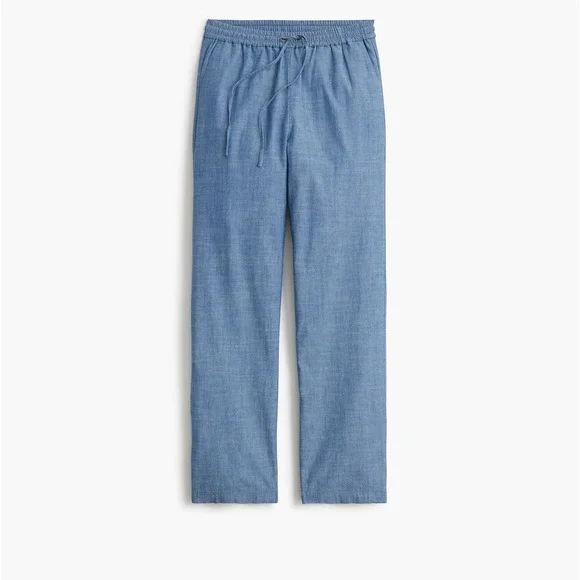 J Crew Womens Chambray Wide-Leg Drawstring Pant Med Echo Blue Wash Size 4