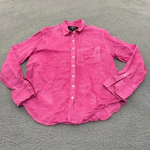 JCrew Baird McNutt Irish Linen Shirt Womens Size 10 Hot Pink Garcon Classic Fit