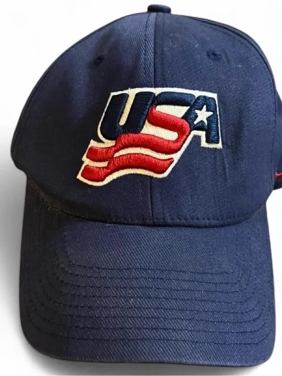 Vtg USA Hockey Nike Team Hat Cap Fitted Universal Fit Hockey American Flag