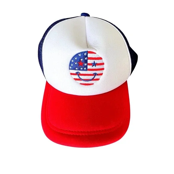 New USA Flag Patriotic Smiley‎ Trucker Hat  Mesh Snapback Baseball Cap