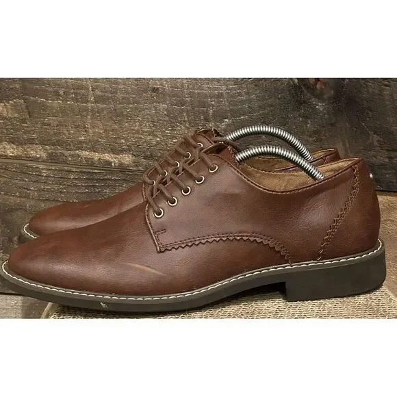 GUESS Jakey Men's Classic Brown Leather Derby Oxford Lace Up Size‎ 10 Shoes