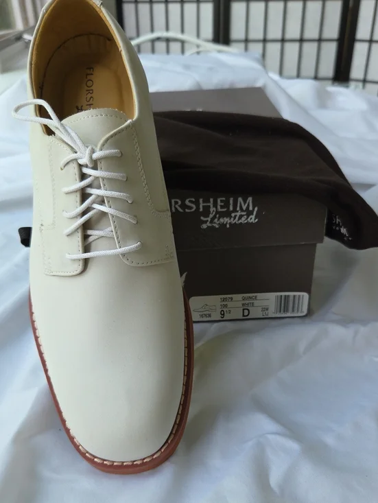 Florsheim White Leather Derby with Brown Welt