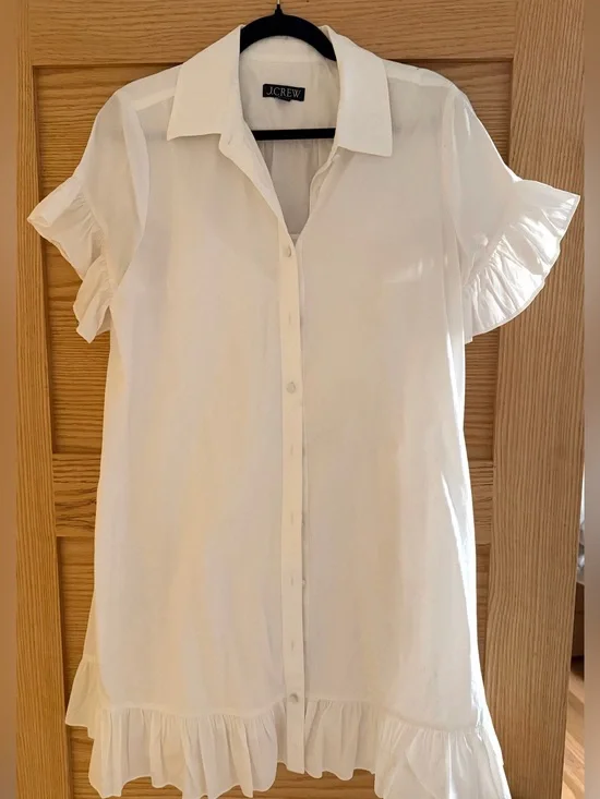 JCrew ruffle trim dress with slip insert, white, size M