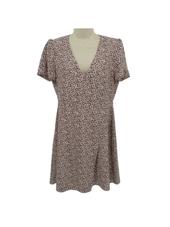 J Crew Women 10 Pink Blue Flower Floral V Neck Short Sleeve Sundress Dress Chic