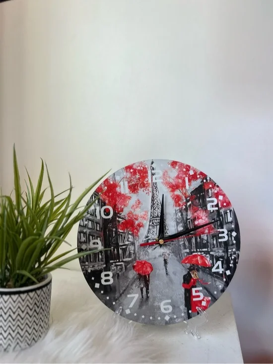 Red Accent Paris Street Wall Clock -