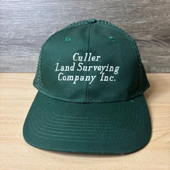 Vintage Culler Land Surveying Company Hat Cap Snap Back Green Adjustable‎
