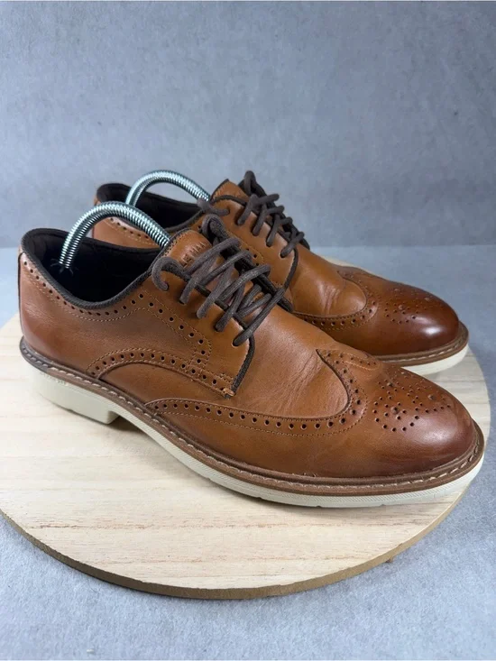 Cole Haan Go To Wing Oxford Men 9 M British Tan Leather Wingtip Shoes C34120