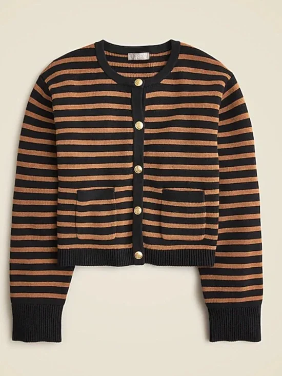 J.Crew Emilie Sweater Lady Jacket Black & Brown Stripes Size 2XL
