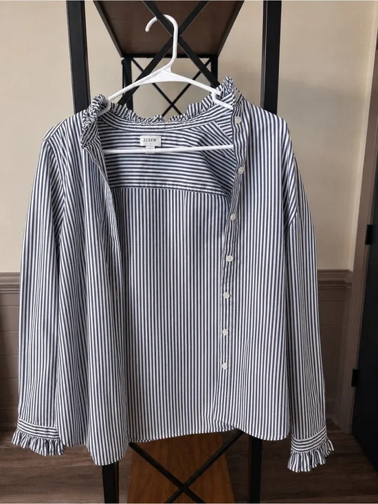 J. Crew Blue and White Vertical Stripe Button-Down Shirt