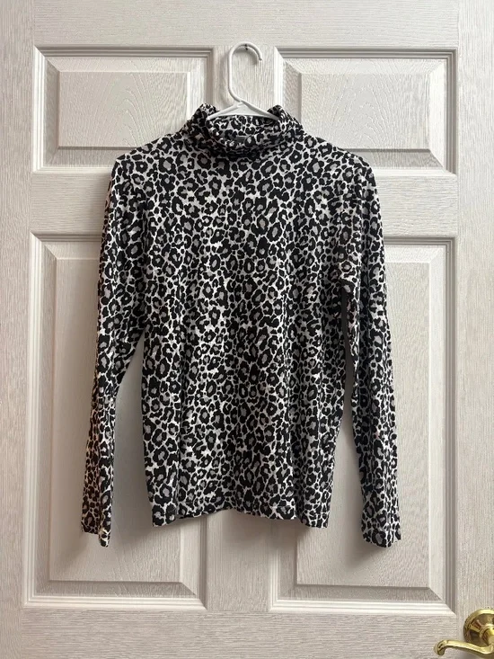 J. Crew Women's Leopard Print Cotton Turtleneck Long Sleeve Top
