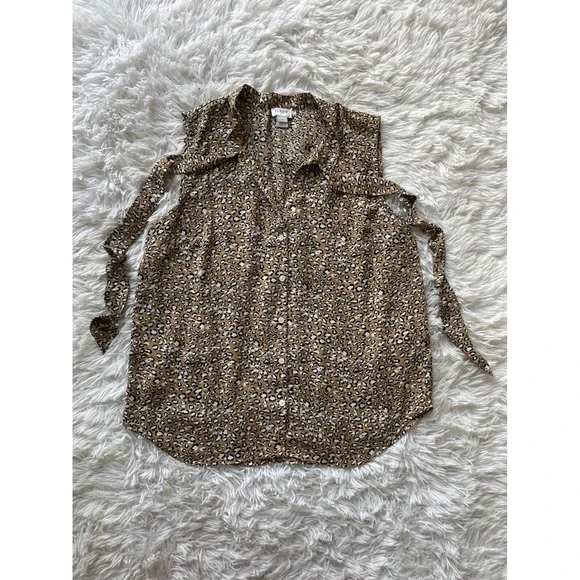 J.Crew Sleeveless Tie Neck Leopard Print Blouse Top