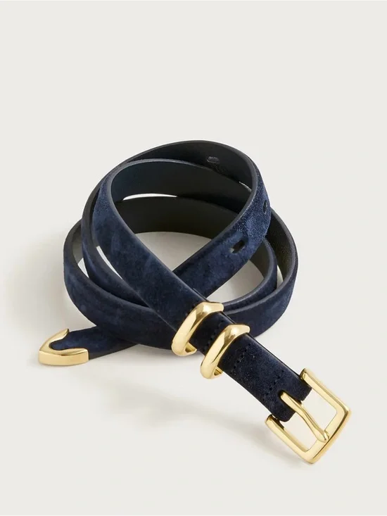 NEW J. Crew Thin Suede Belt Darkest Indigo shiny gold buckle CH541 $70 Navy XS