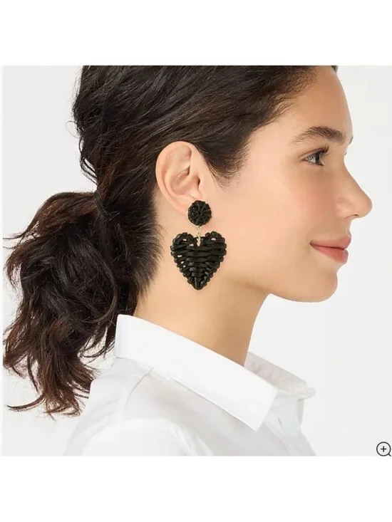 New! JCREW Black Woven Heart Earrings (2006) NWT