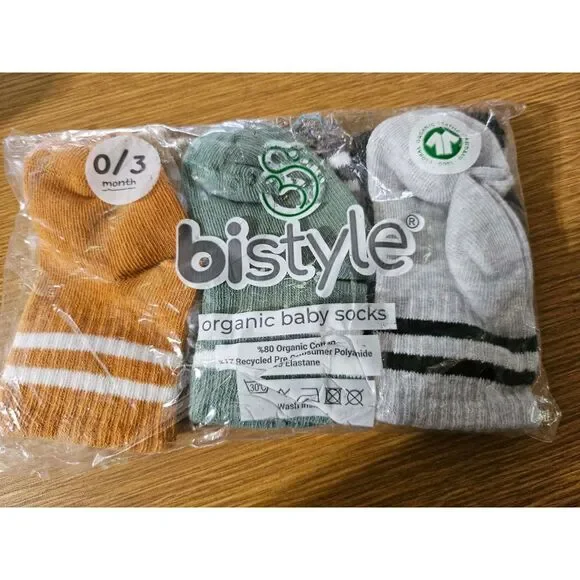 BiStyle Baby Grip Ankle Socks 6 Pair Set 0-3 Months Organic Cotton NIP Unisex