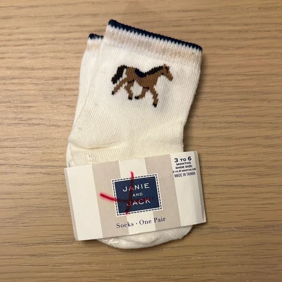 Janie and Jack Cream Socks with Horse Motif