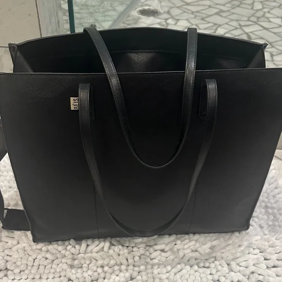 BEIS Black Leather Large Tote