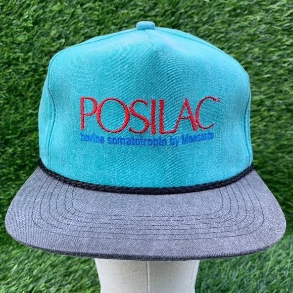 Vintage Posilac Bovine Monsanto Hat Teal Made in USA K-Product Brand Buckle Back