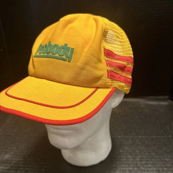 Vtg Peabody Coal Three Stripes Trucker SnapBack Hat  Yellow/‎ Orange RARE