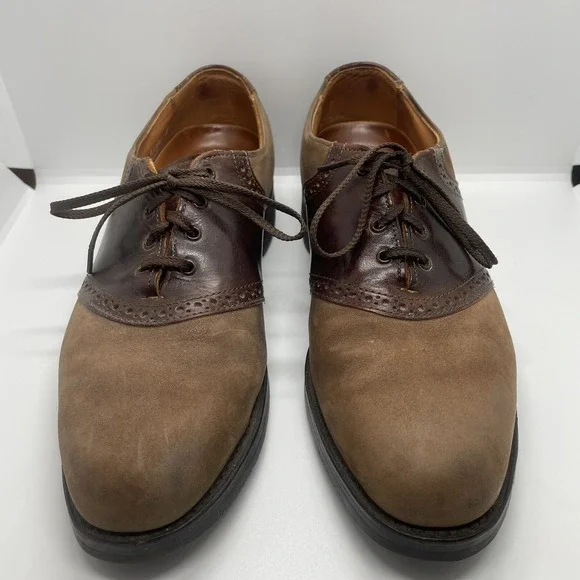 Allen Edmonds Men's  Size 9 Saddle Shoes Brown 2 Tone‎ Suede Leather Vibrate