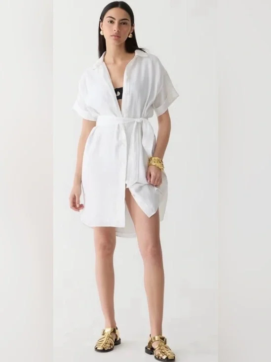 J.Crew Petite Capitaine Shirtdress in Linen White