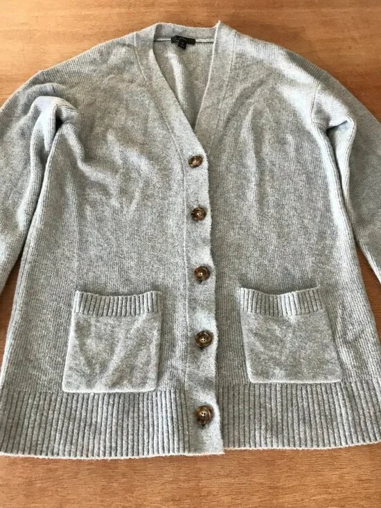 J. Crew Cardigan Women M Gray Button Up Pocket Nylon Wool Alpaca Long Sleeve
