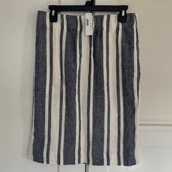 J. Crew Classic Blue and White Striped 100% Linen Skirt Women’s Size Medium Tall